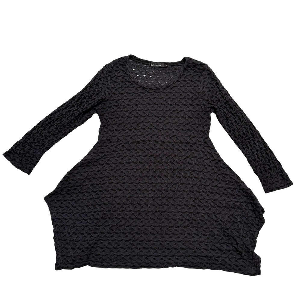 Cut Loose Top Women M Black Excellent Textured Bubble Knit Lagenlook Flared